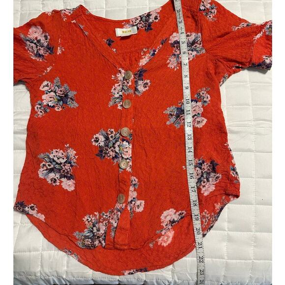 Maeve Anthropologie V-Neck Button Up Short-Sleeved Blouse Size 0 Floral Top - Picture 6 of 7
